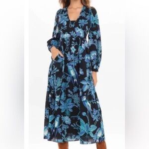 Banjanan Melany Maxi Tropical Print Dress In Hedgerow Black